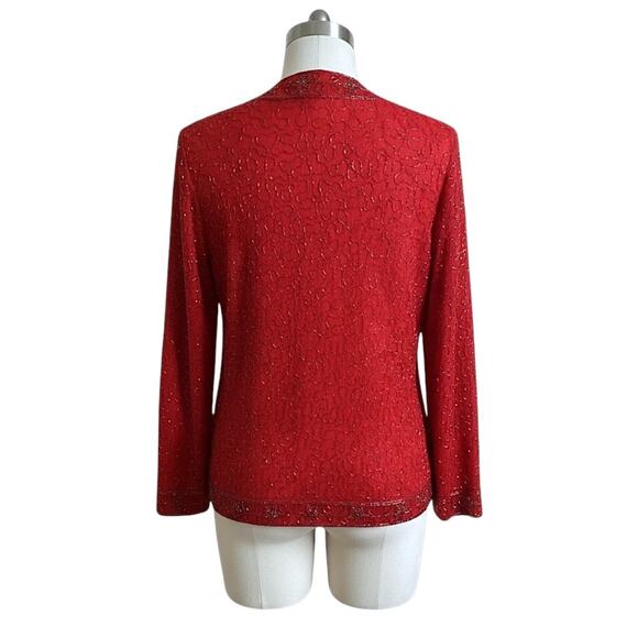 Vtg KRISHMA Women's Red Open Cardigan Evening Jacket Sequined Beaded Plus Sz 2X - Picture 4 of 14
